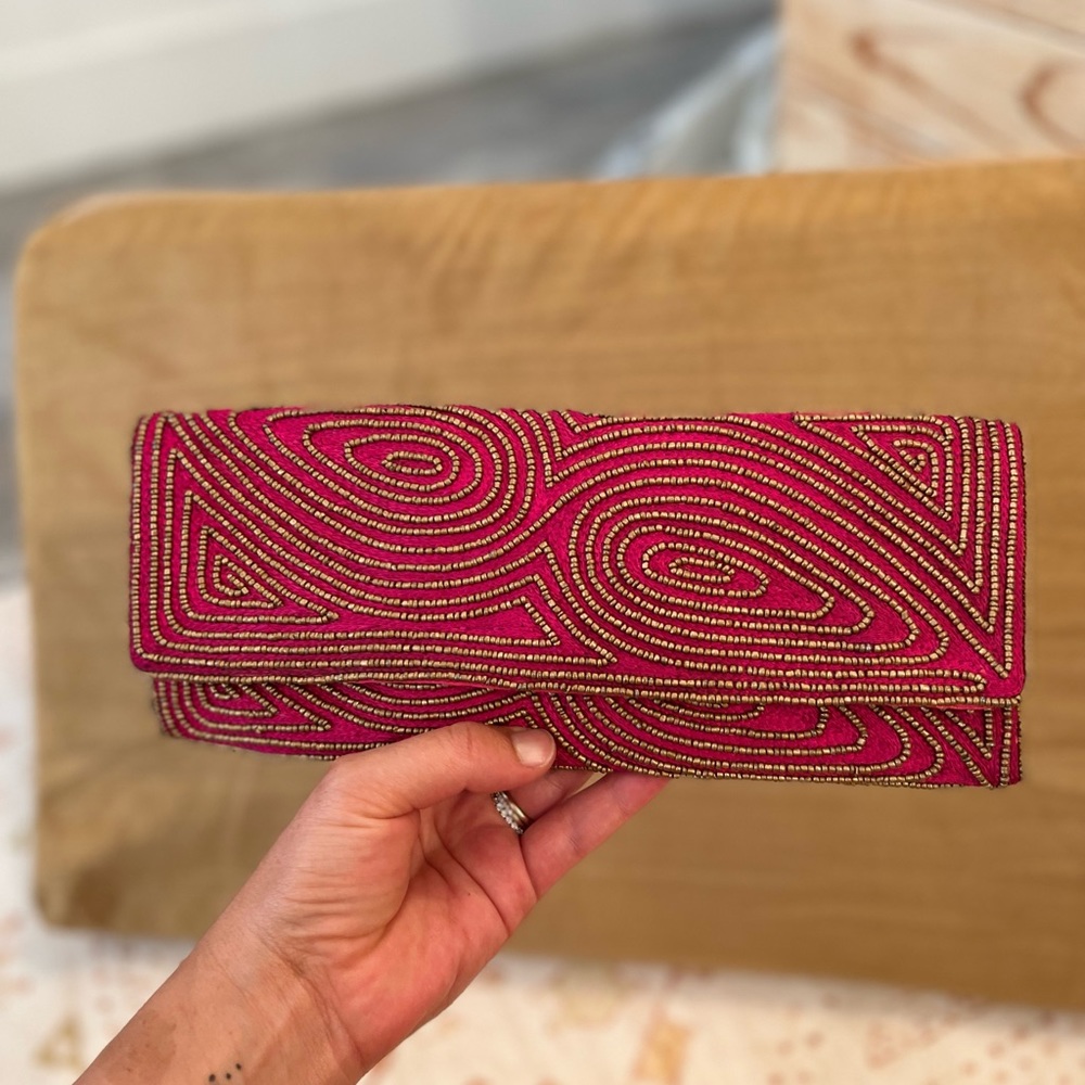 Embroidered clutch